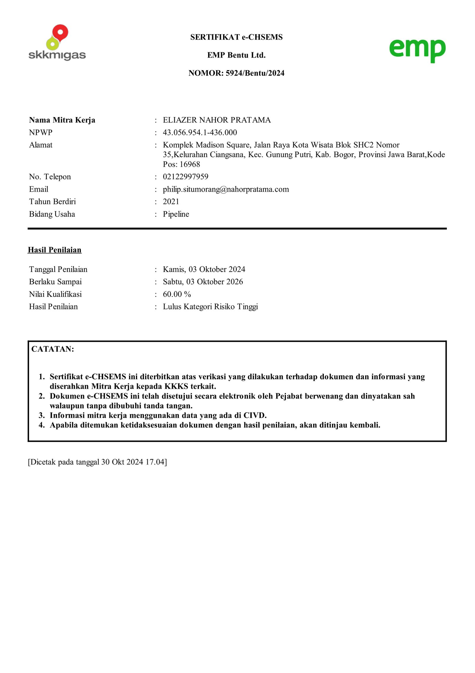 e-CHSEMS EMP Bentu Ltd.